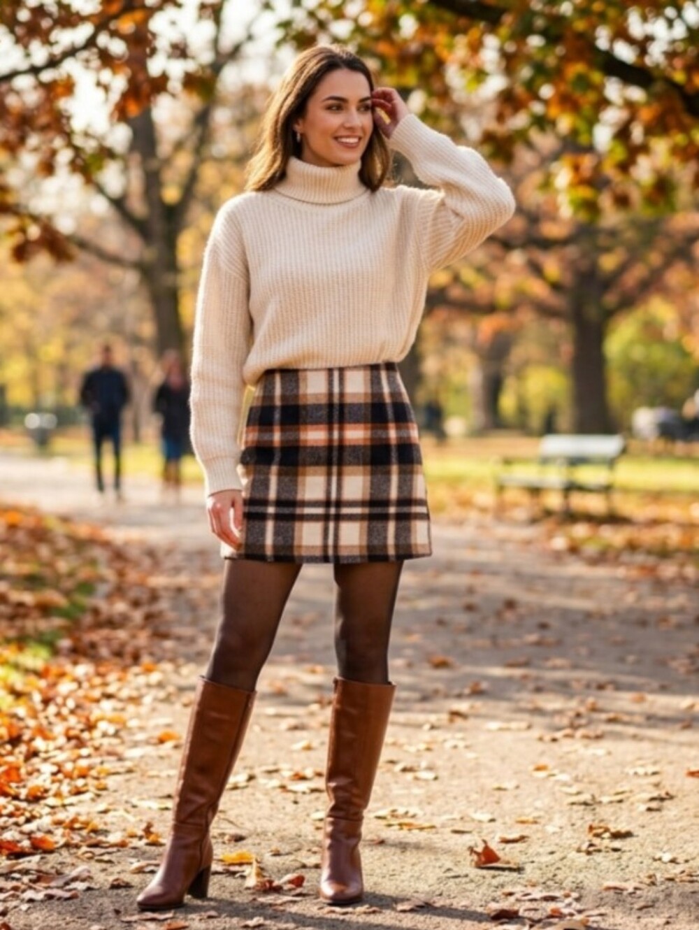 Cider Women’s Wool Blend Mini Skirt Beige Brown Plaid Side Zipper Sz XL *NWOT